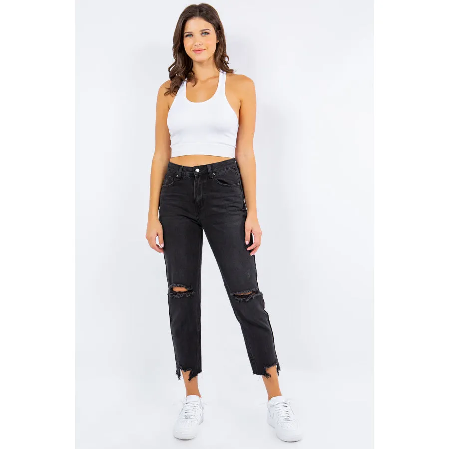 American Bazi High Waist Distressed Cropped Straight Jeans