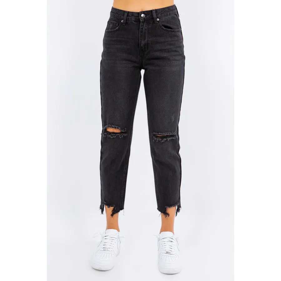 American Bazi High Waist Distressed Cropped Straight Jeans