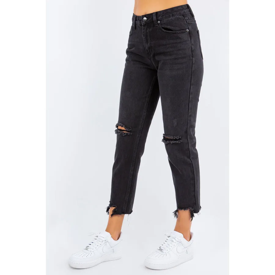 American Bazi High Waist Distressed Cropped Straight Jeans