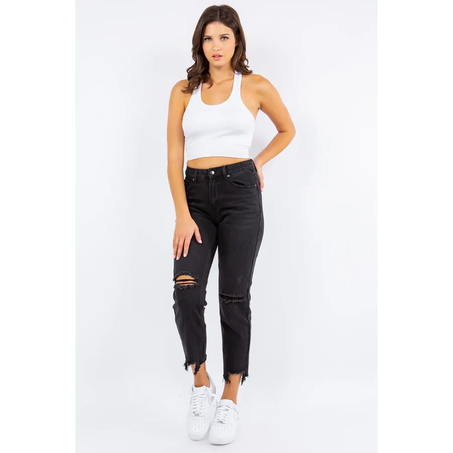 American Bazi High Waist Distressed Cropped Straight Jeans
