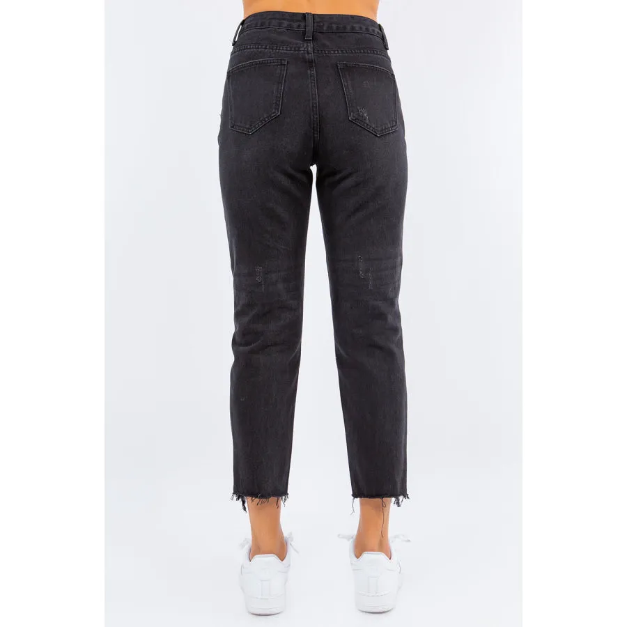American Bazi High Waist Distressed Cropped Straight Jeans