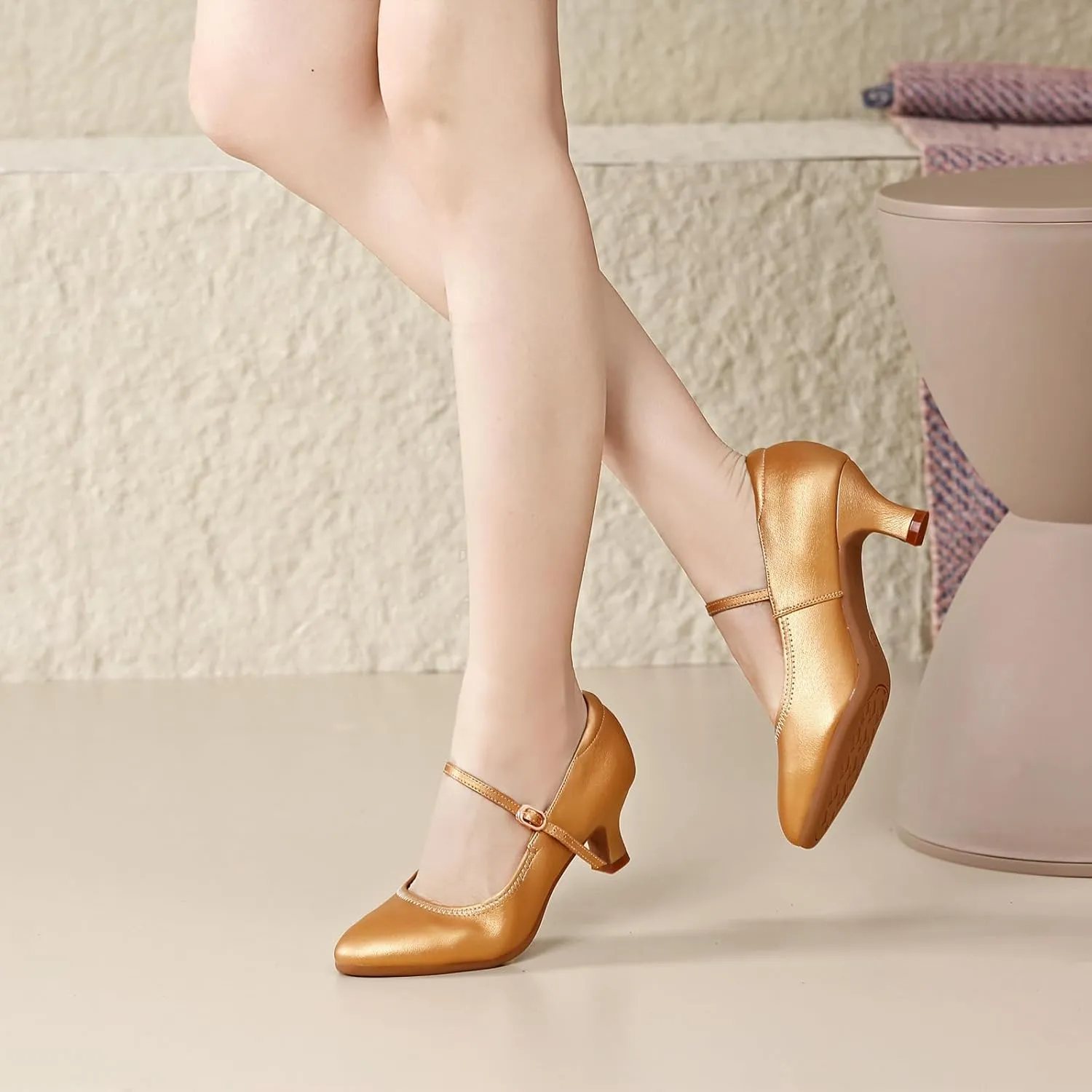 AOQUNFS Women Ballroom Dance Shoes Colsed Toe Salsa 1920S Performance Practice Dance Shoes,K16