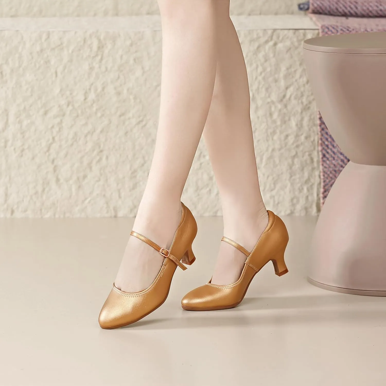AOQUNFS Women Ballroom Dance Shoes Colsed Toe Salsa 1920S Performance Practice Dance Shoes,K16