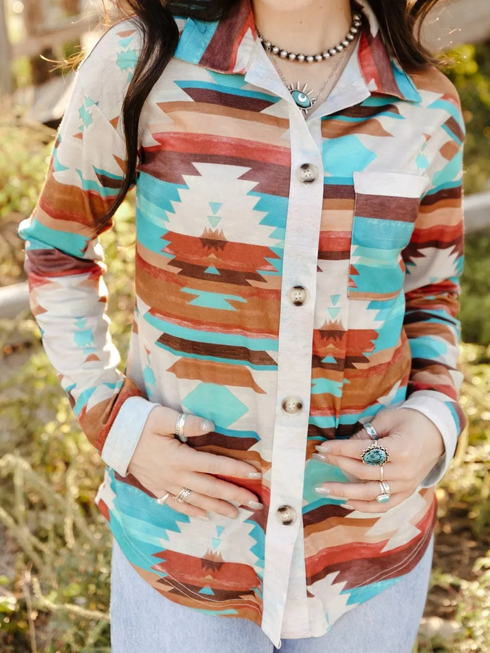 Aztec Dream Long Sleeve Shirt with Multicolor Print