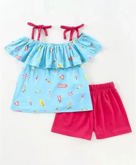 Beach Strap Cold Shoulder Top Short Set