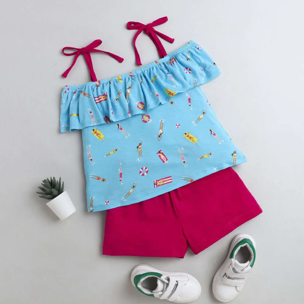 Beach Strap Cold Shoulder Top Short Set