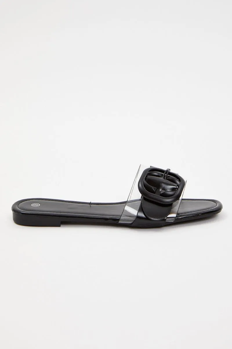 Black Buckle Detail Slides