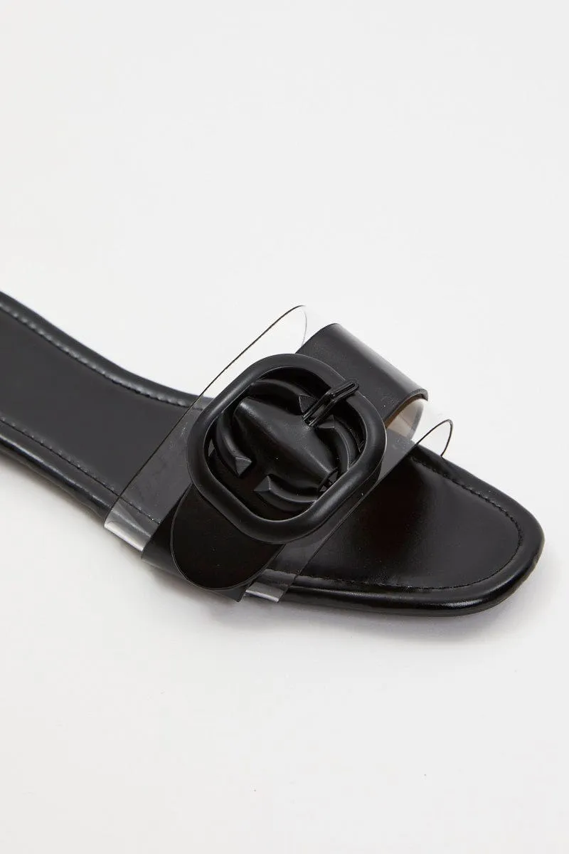 Black Buckle Detail Slides
