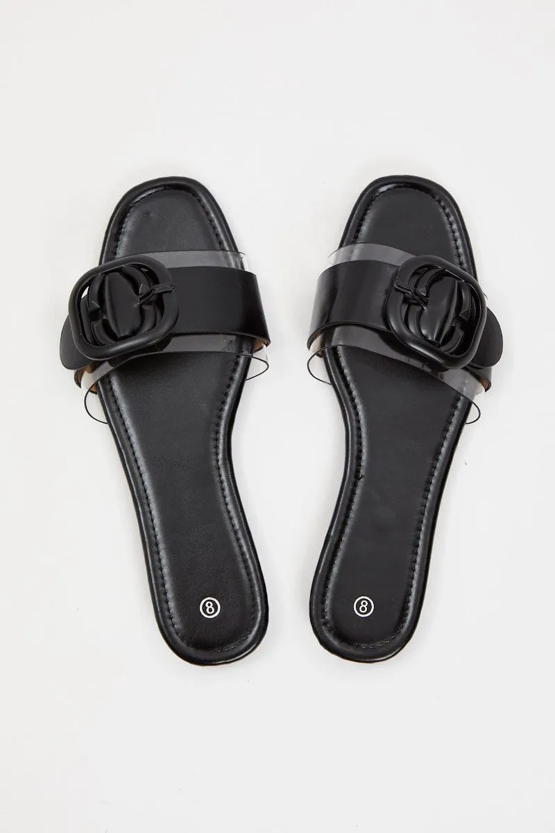 Black Buckle Detail Slides
