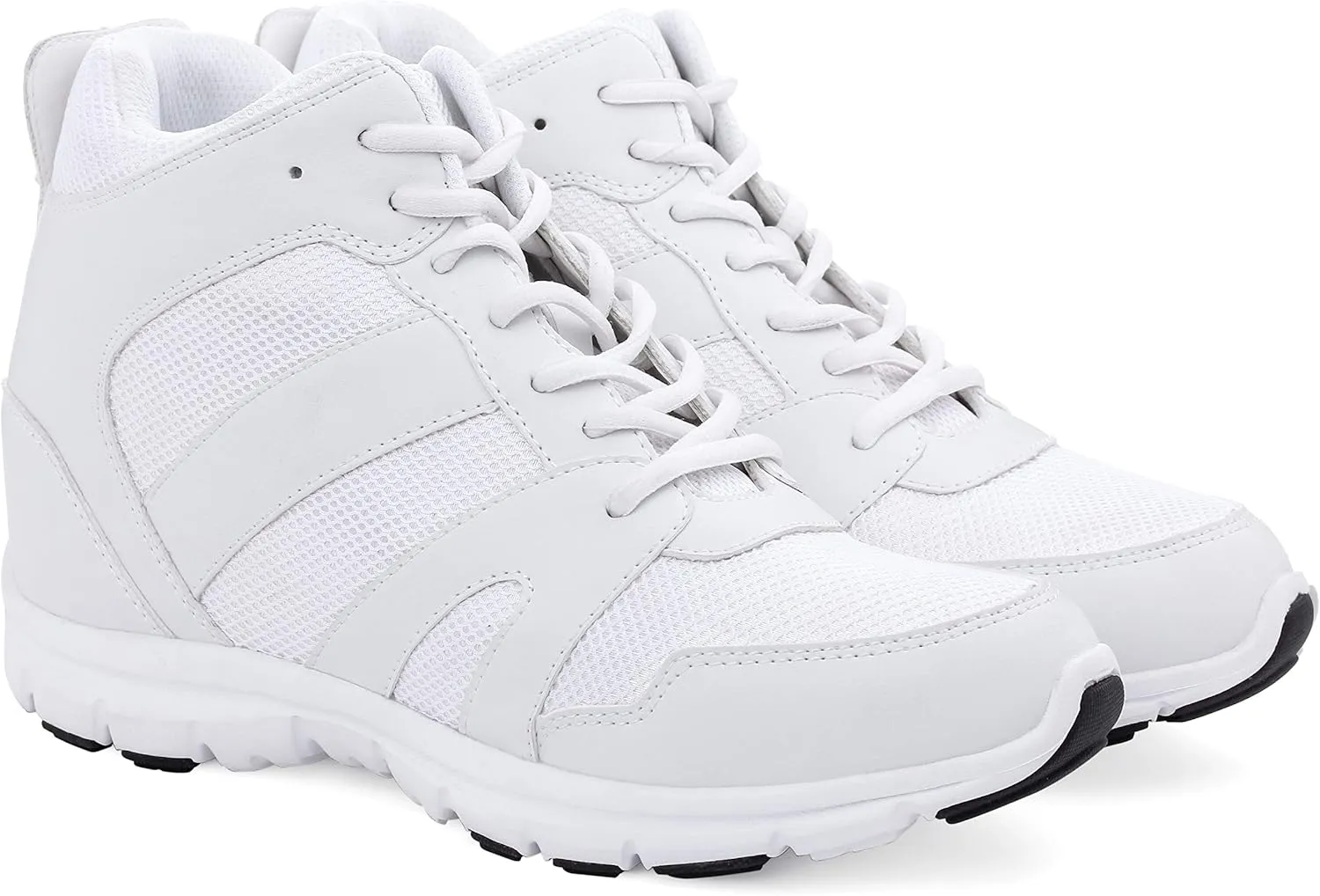 CALTO Men's Invisible Height Increasing Elevator Shoes - Glacier White Leather/Mesh Lace-up Sporty Trainers - 4 Inches Taller - G3329 - Size 12 D(M) US