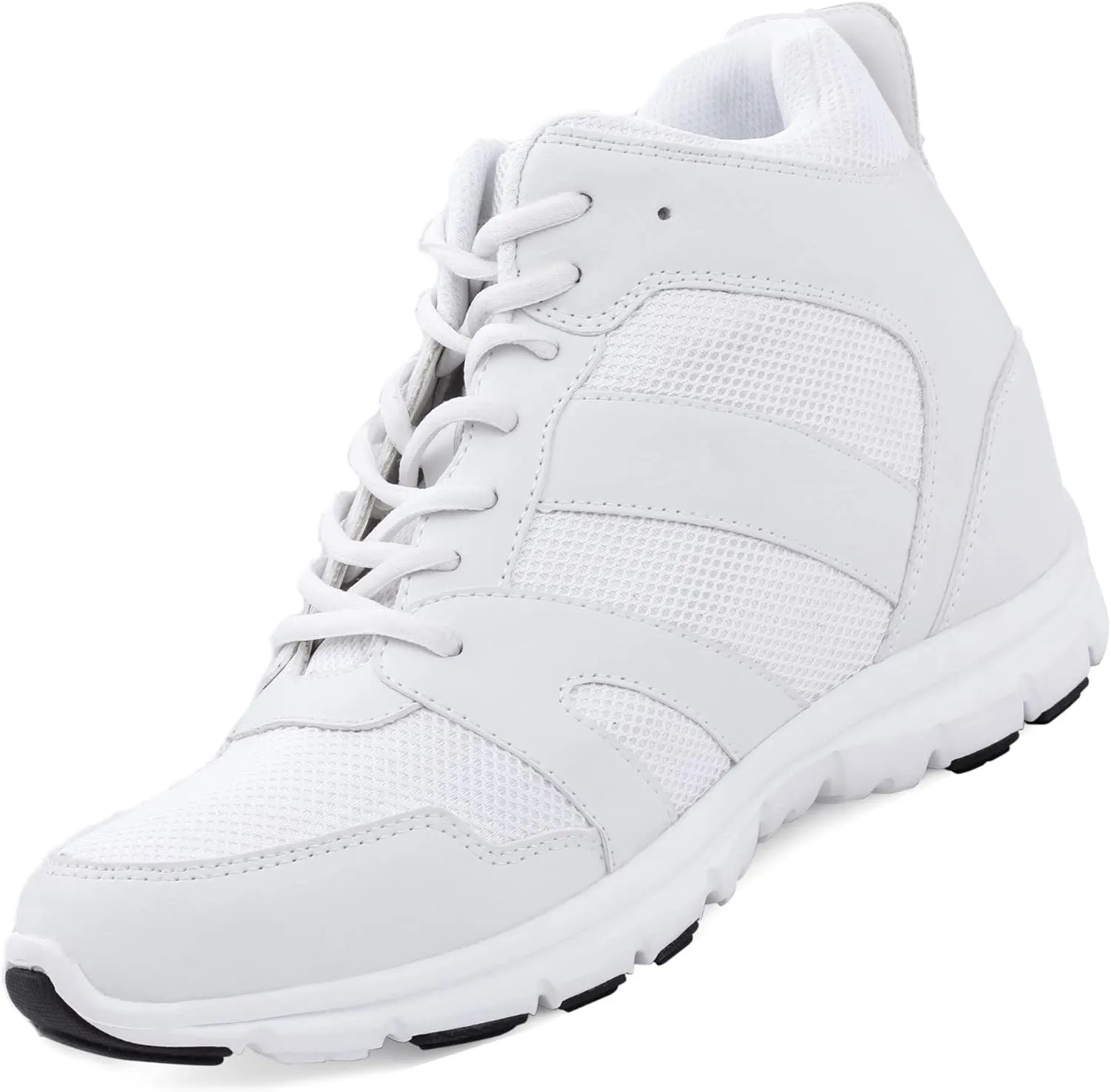 CALTO Men's Invisible Height Increasing Elevator Shoes - Glacier White Leather/Mesh Lace-up Sporty Trainers - 4 Inches Taller - G3329 - Size 12 D(M) US