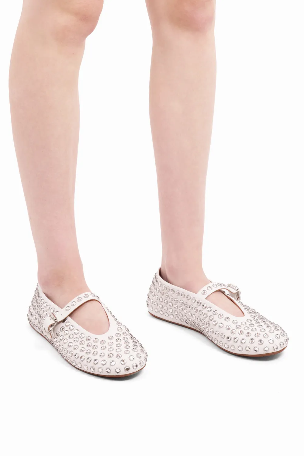 Crystal Embellished Ballet Flat | White