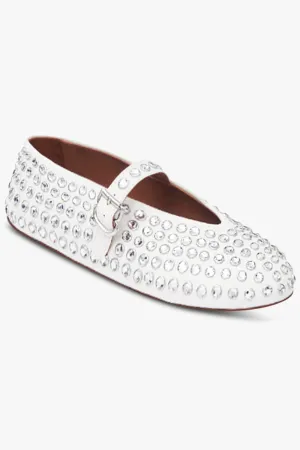 Crystal Embellished Ballet Flat | White