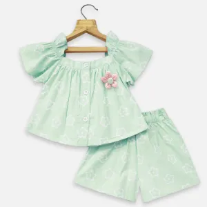 Green & Purple Top With Shorts Co-Ord Set