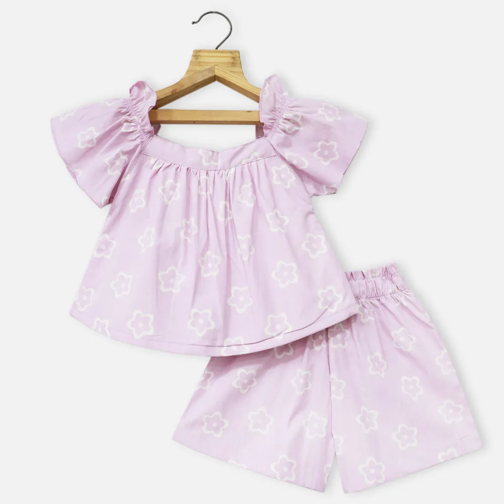 Green & Purple Top With Shorts Co-Ord Set