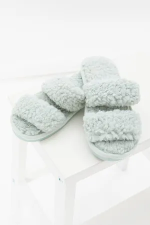 Green Teddy Faux Fur Slide