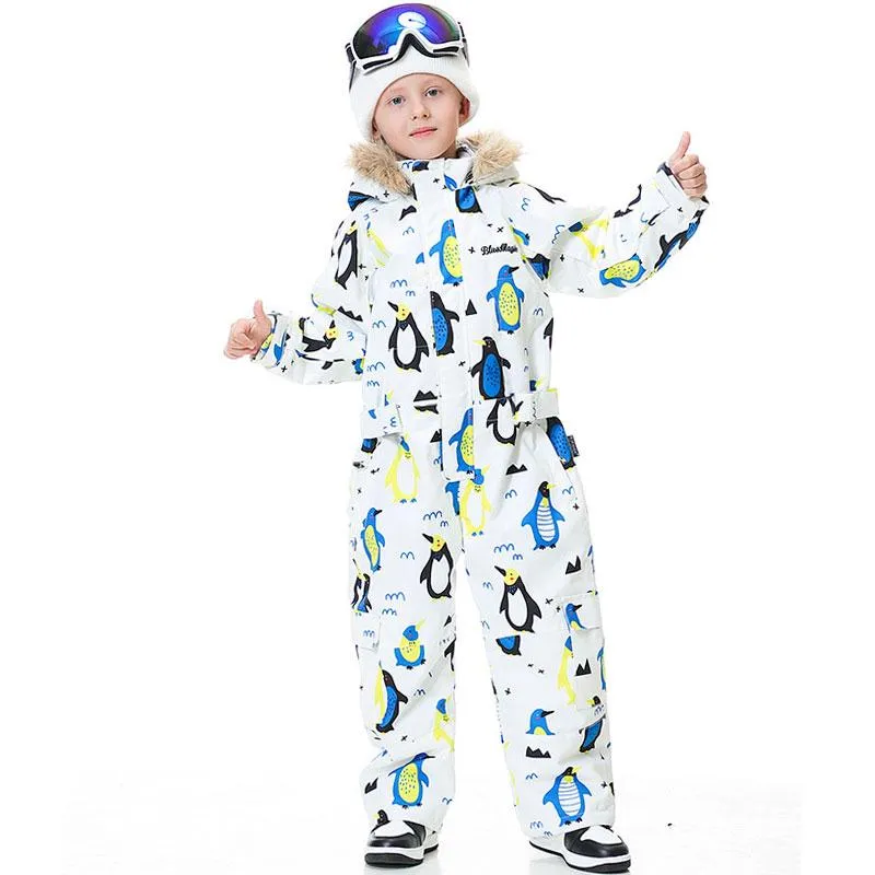 Kid's Blue Magic Waterproof Colorful One Piece Coveralls Ski Suits Winter Jumpsuits