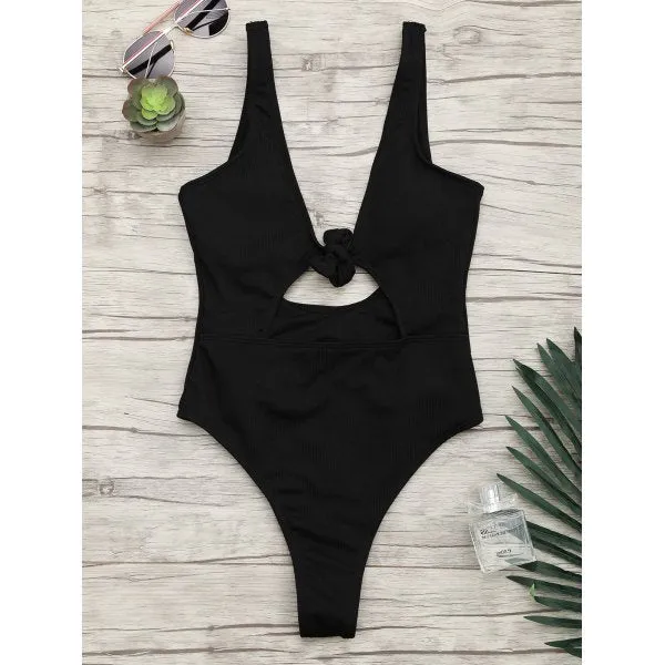 'Kourtney' Black Tie Front One Piece