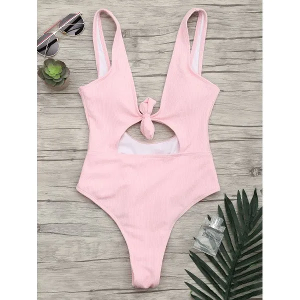'Kourtney' Pink Tie Front One Piece