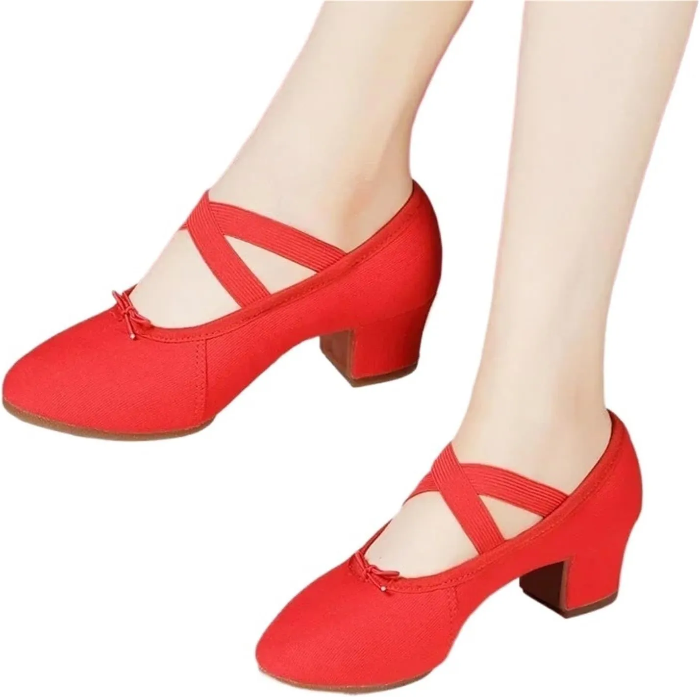 Latin Dance Shoes for Women Adult Jazz Ballroom Canvas Dance Shoes Women Teacher Soft Sole Latin Modern Dance National Shoes(Red 3.5cm Heel,40)