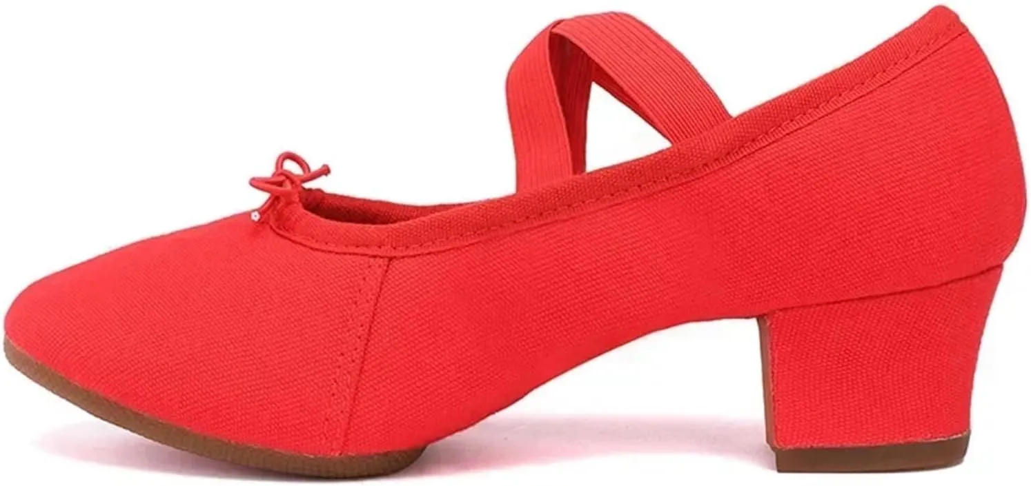 Latin Dance Shoes for Women Adult Jazz Ballroom Canvas Dance Shoes Women Teacher Soft Sole Latin Modern Dance National Shoes(Red 3.5cm Heel,40)