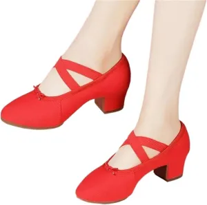 Latin Dance Shoes for Women Adult Jazz Ballroom Canvas Dance Shoes Women Teacher Soft Sole Latin Modern Dance National Shoes(Red 3.5cm Heel,40)