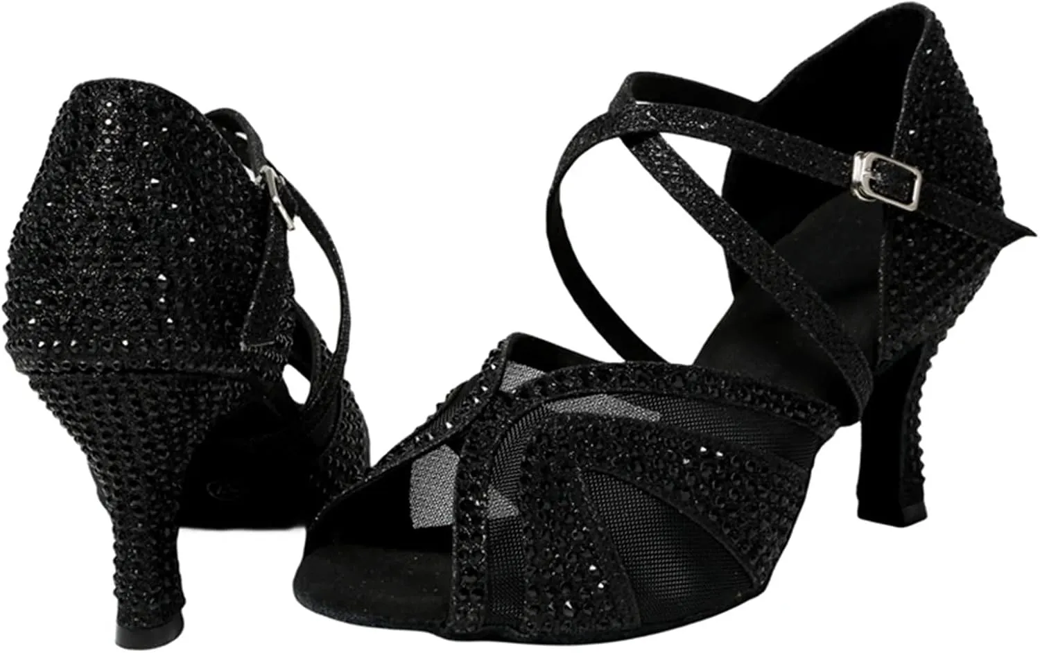 Latin Dance Shoes for Women Latin Dance Shoes for Adult Women with Diamond Inlay, Professional Latin Shoes with Soft Soles(Black 7.5 cm,43)