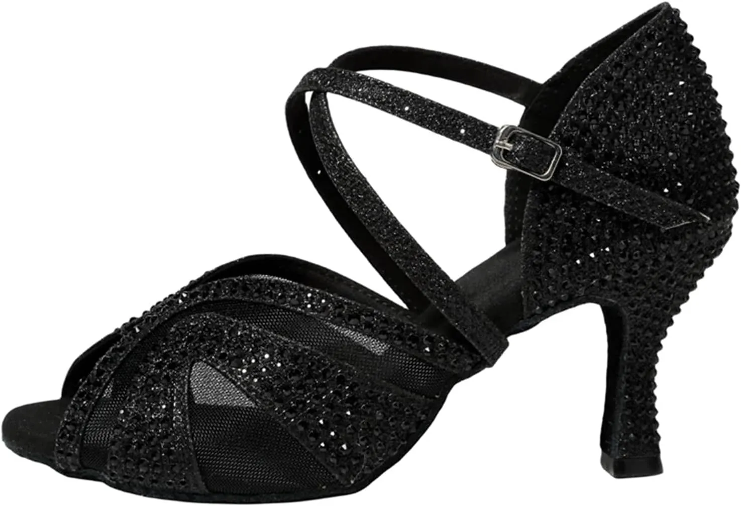Latin Dance Shoes for Women Latin Dance Shoes for Adult Women with Diamond Inlay, Professional Latin Shoes with Soft Soles(Black 7.5 cm,43)