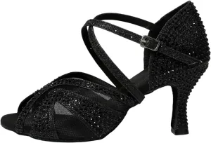 Latin Dance Shoes for Women Latin Dance Shoes for Adult Women with Diamond Inlay, Professional Latin Shoes with Soft Soles(Black 7.5 cm,43)