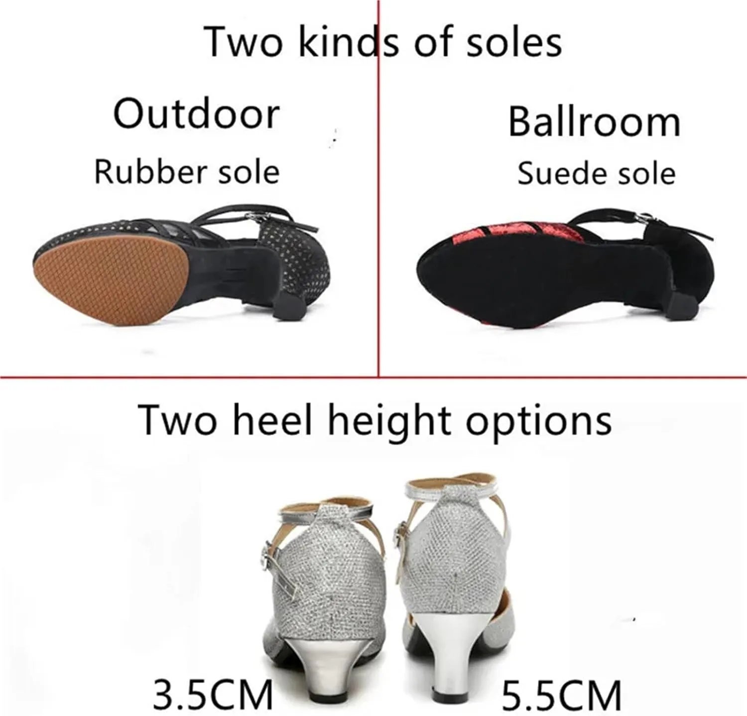 Latin Dance Shoes for Women Latin Dance Shoes for Women Sequin Adult Female Sandals Soft Sole Indoor Ballroom Tango Shoe Closed Toe Salsa Dancing Shoes(55mm Red Outdoor,US7-FR38)