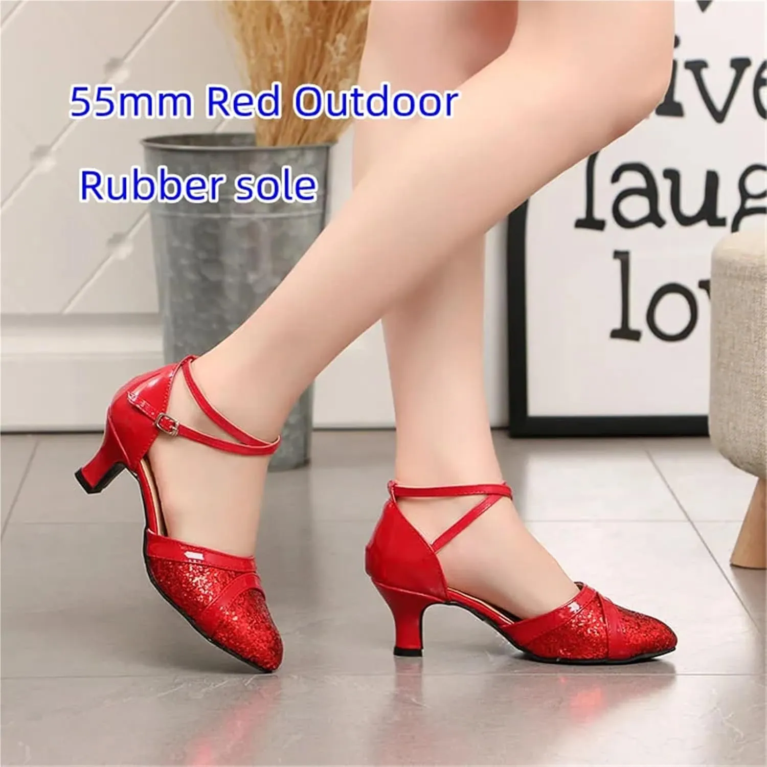 Latin Dance Shoes for Women Latin Dance Shoes for Women Sequin Adult Female Sandals Soft Sole Indoor Ballroom Tango Shoe Closed Toe Salsa Dancing Shoes(55mm Red Outdoor,US7-FR38)