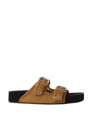 Lennyo leather-trimmed suede slides