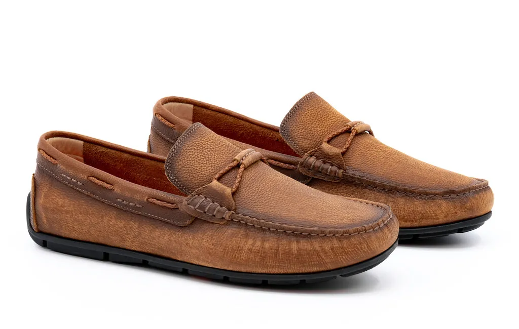 Martin Dingman Bermuda Hand Buffet Pebble Grain Leather Braided Bit  Loafers - Old Saddle