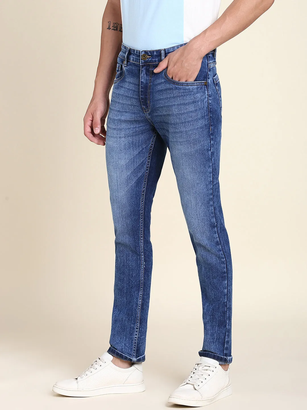 Men's Slim Fit Stretchable Denim Jeans (Denim Blue)
