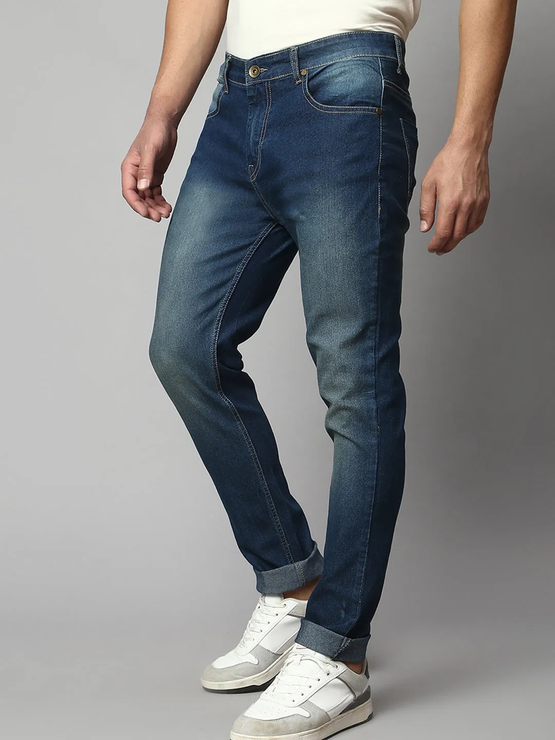 Men's Slim Fit Stretchable Denim Jeans With Flat Front And 5 Pockets