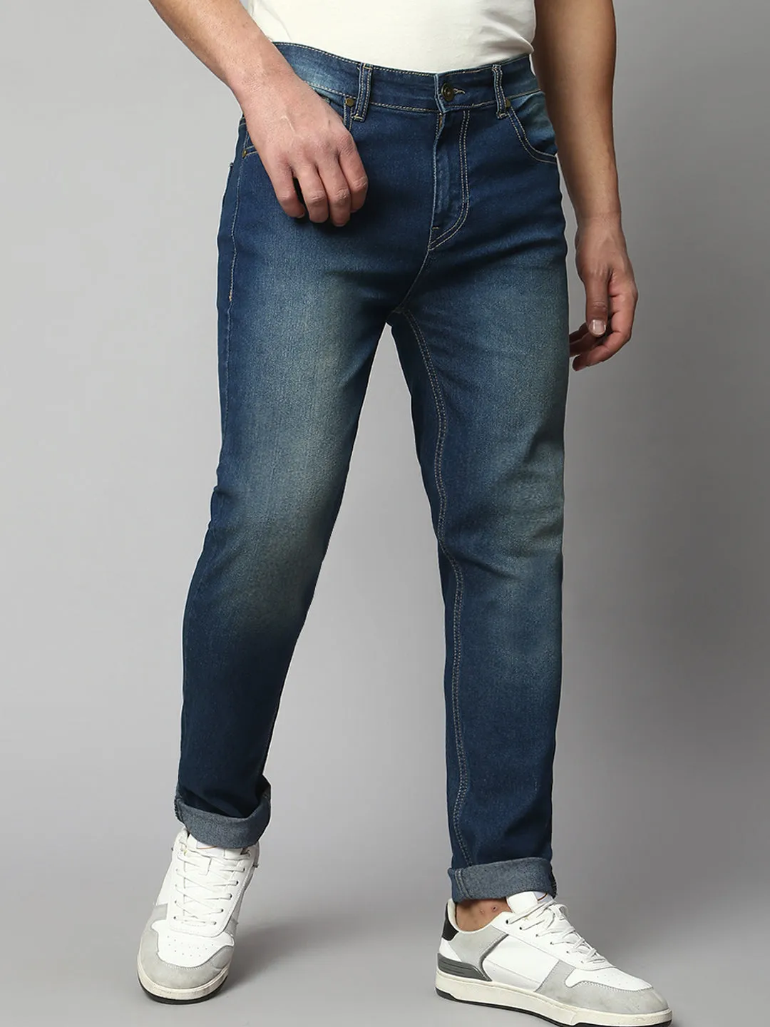 Men's Slim Fit Stretchable Denim Jeans With Flat Front And 5 Pockets