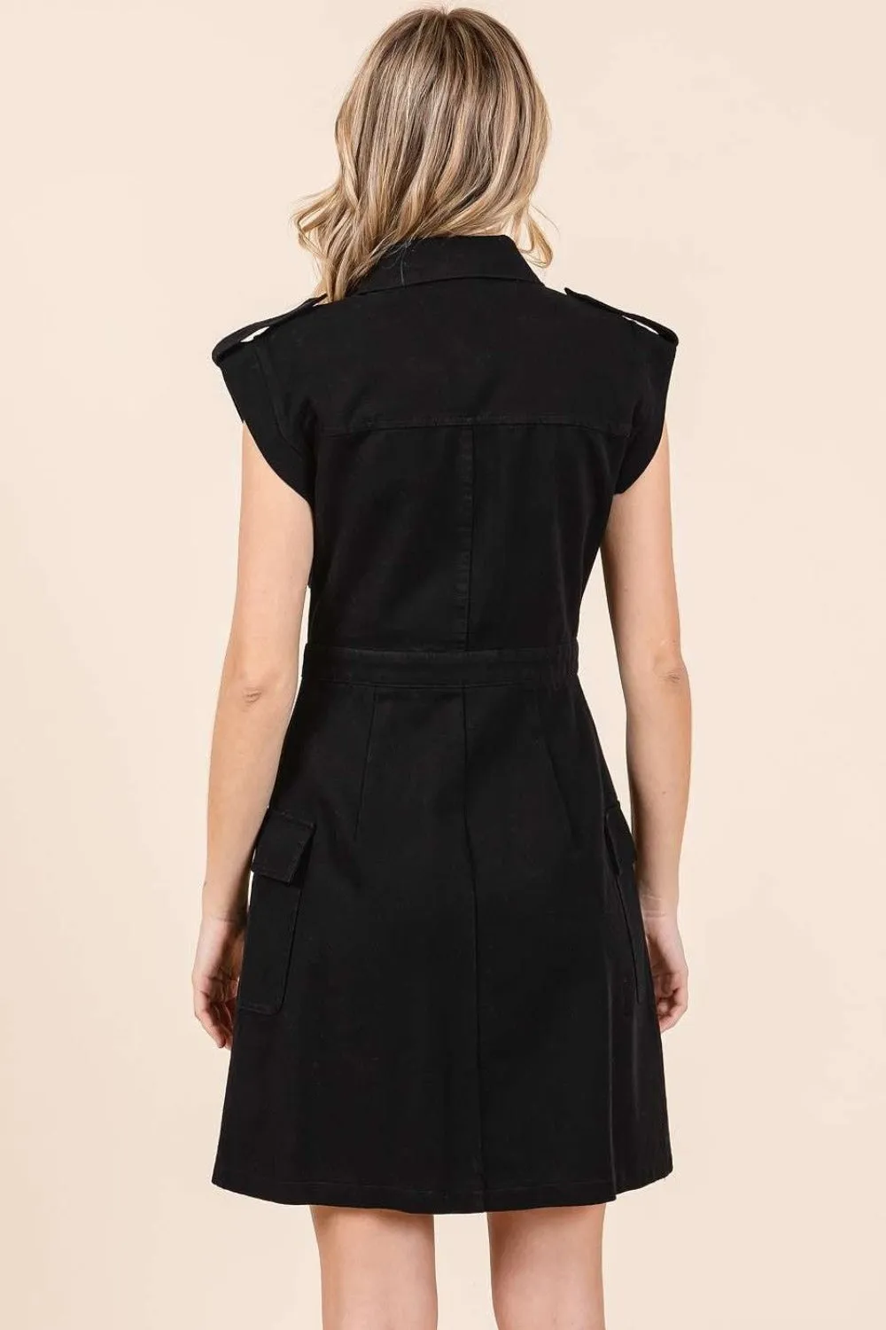 Mittoshop Black Cargo Pocket Half Button Mini Dress
