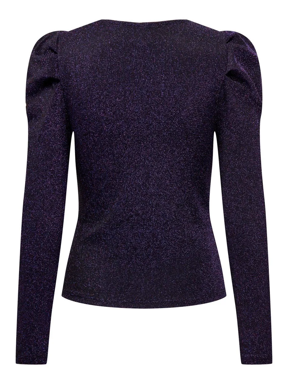 Onlnew Rich L/s Glitter Puff Top Jr - Paars Dessin