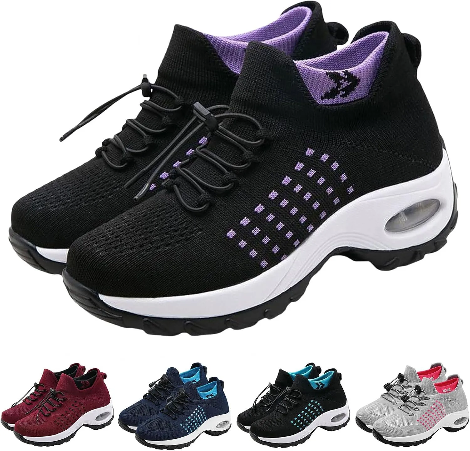 Orthopedic Sneakers for Women Orthopedic Stretch Air Cushion Shoes Breathable Footwear Running Athletic Shoe Healthy&Non-Slip Comfortable Sneakers Fashion Casual Ladies Footwear Thick Bottom