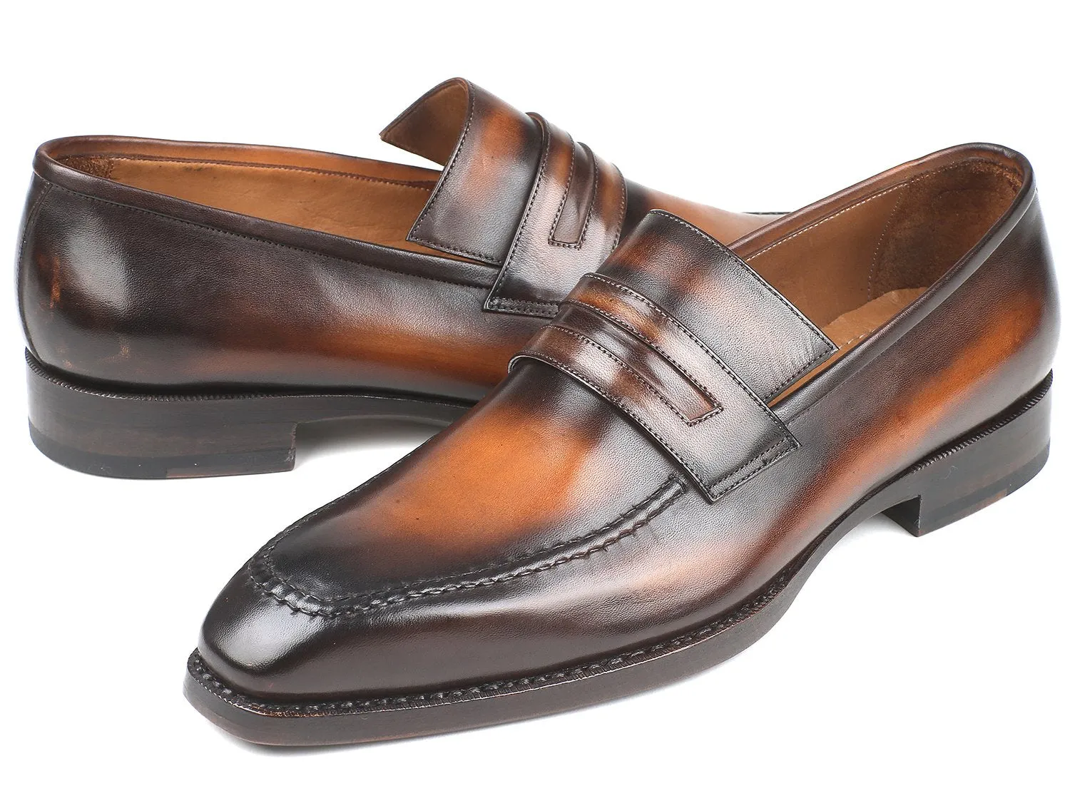 Paul Parkman Brown Burnished Goodyear Welted Loafers