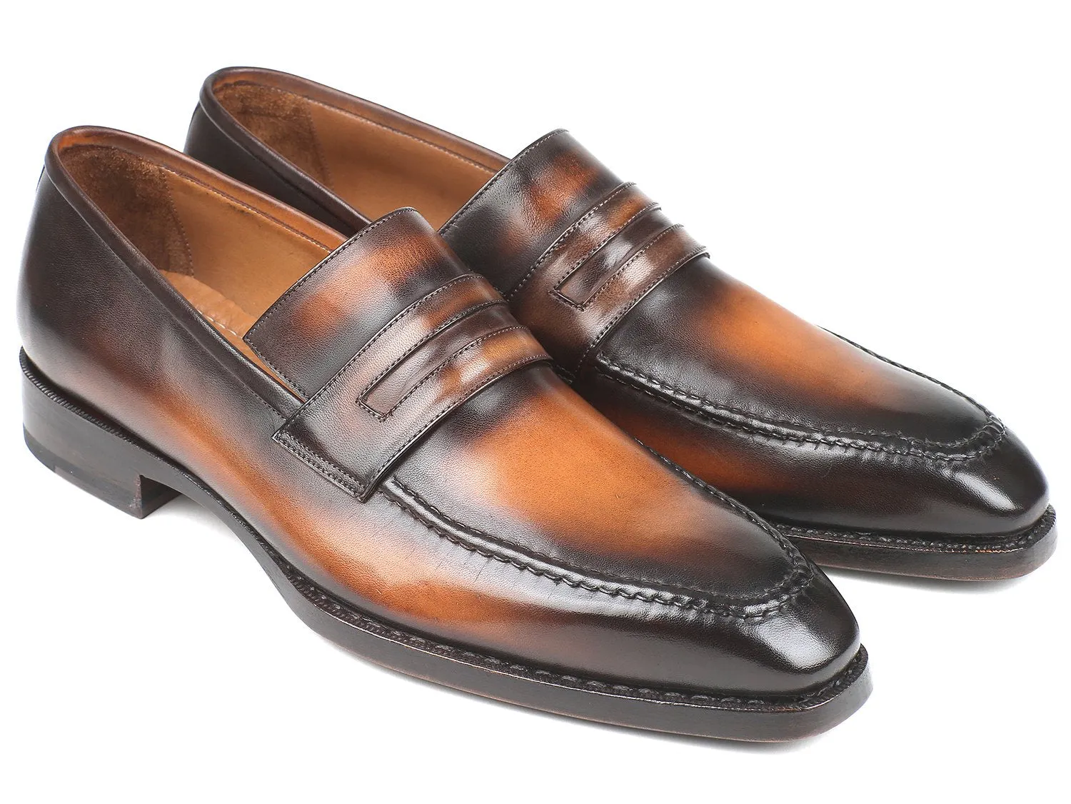 Paul Parkman Brown Burnished Goodyear Welted Loafers