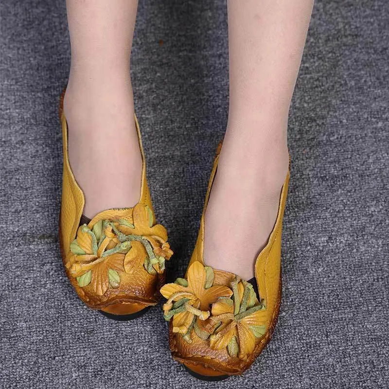 Retro Flat Shoes Women Loafers Slip on Leather Shoes