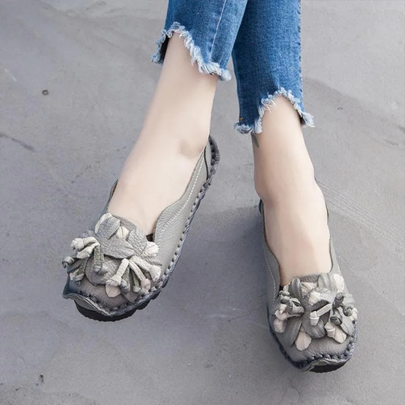 Retro Flat Shoes Women Loafers Slip on Leather Shoes