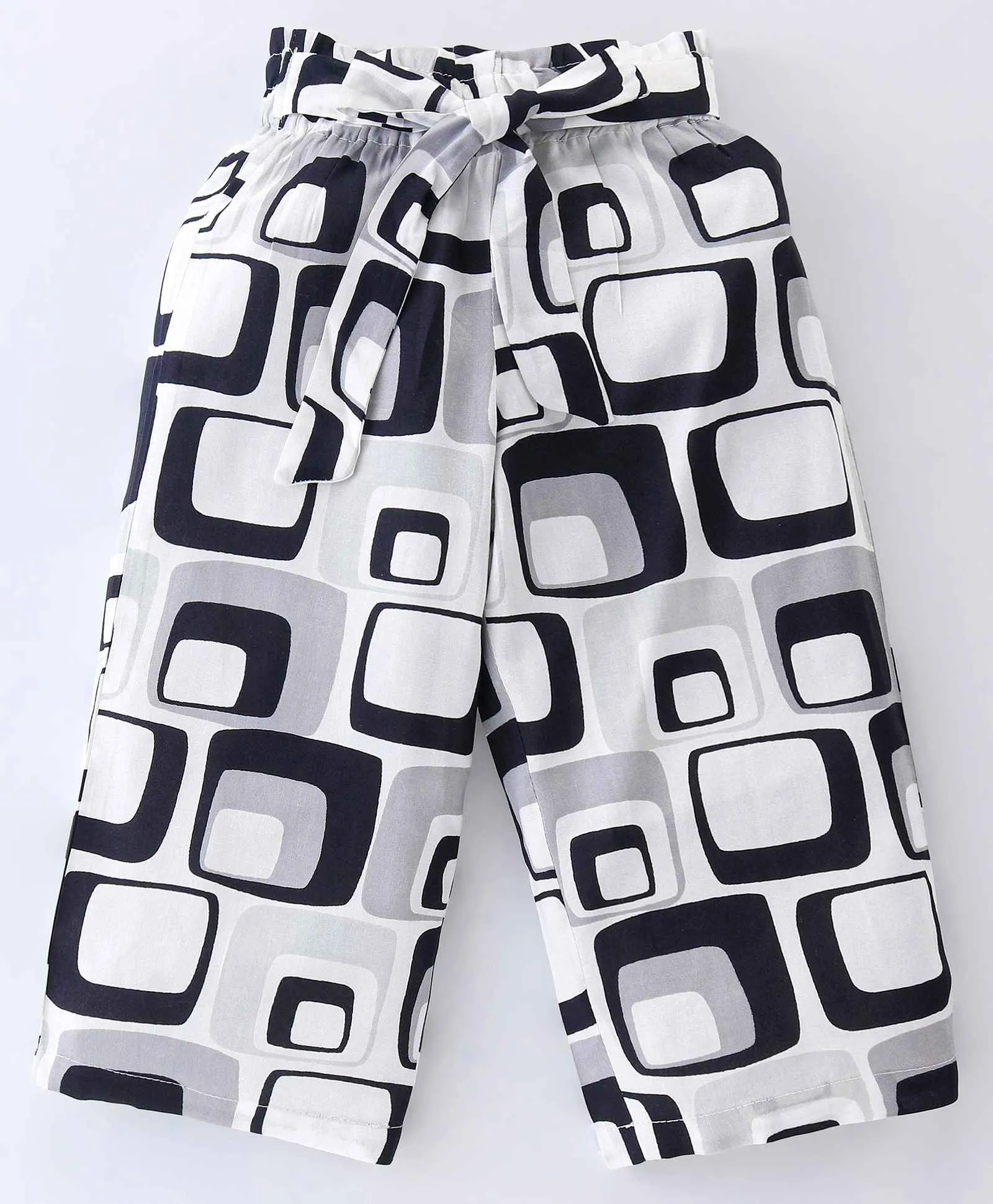 Solid Frilled Top Abstract Print Palazzo Set