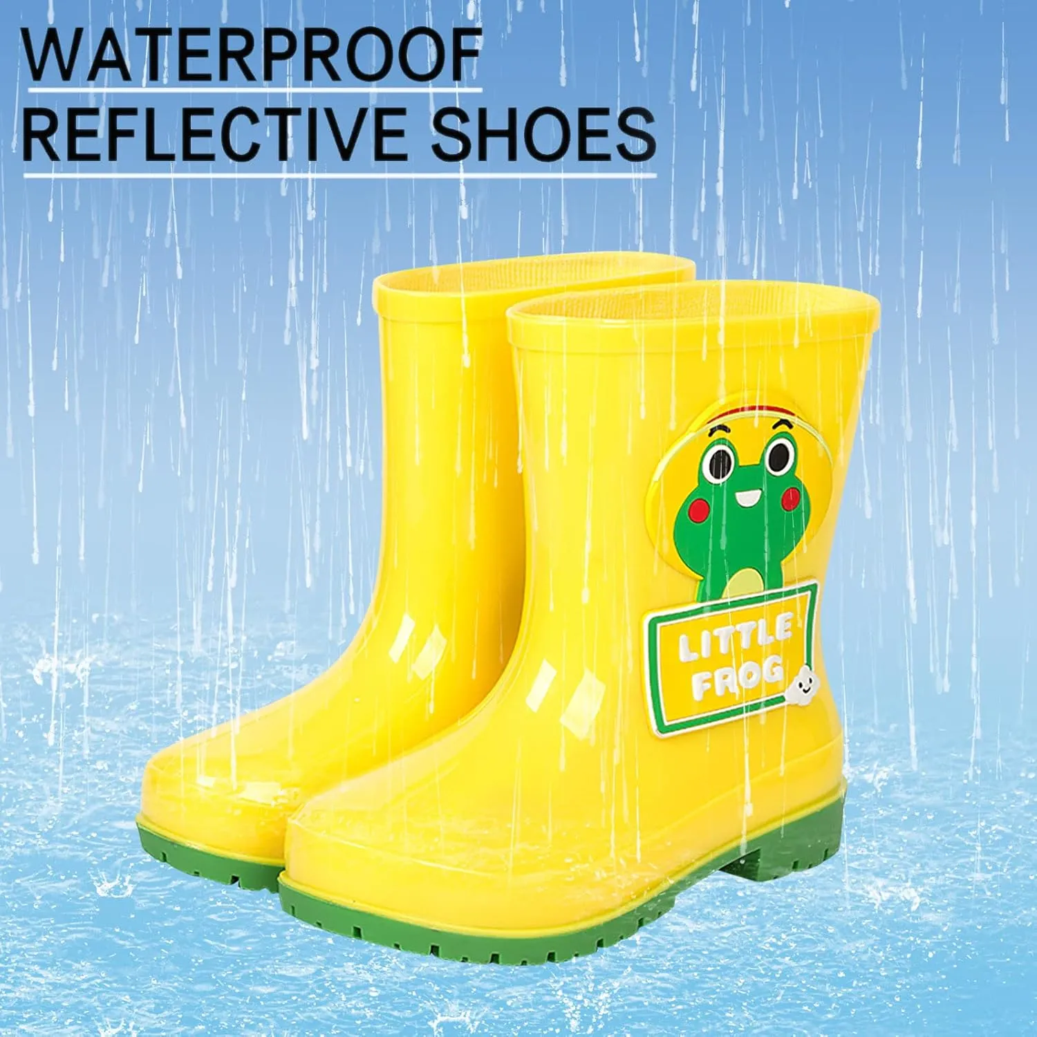 Toddler Rain Boots with Cute Cartoon Cow Kids Waterproof Rubber Boots for Girls Boys Soft Bottom Rain Boots