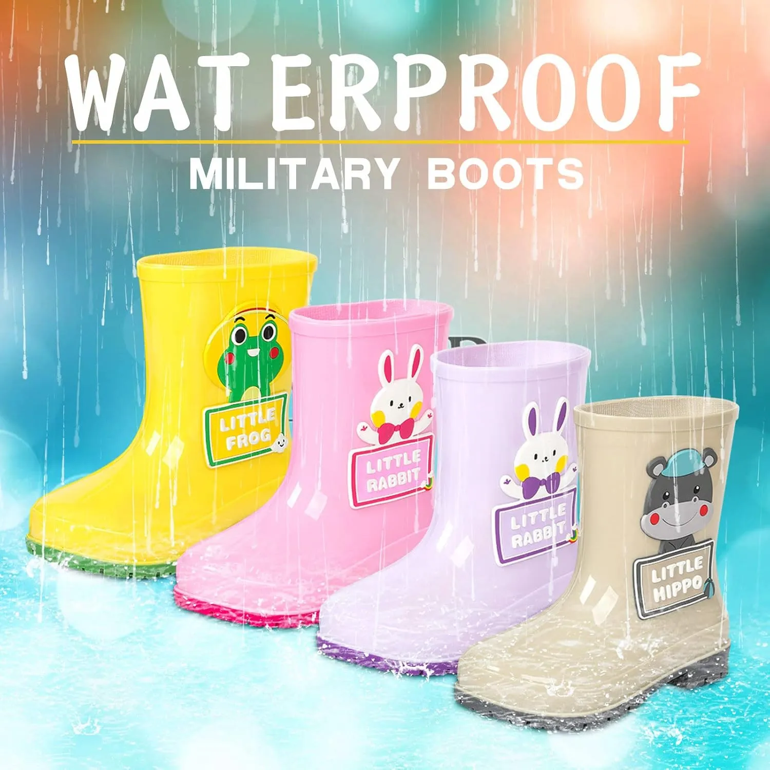 Toddler Rain Boots with Cute Cartoon Cow Kids Waterproof Rubber Boots for Girls Boys Soft Bottom Rain Boots