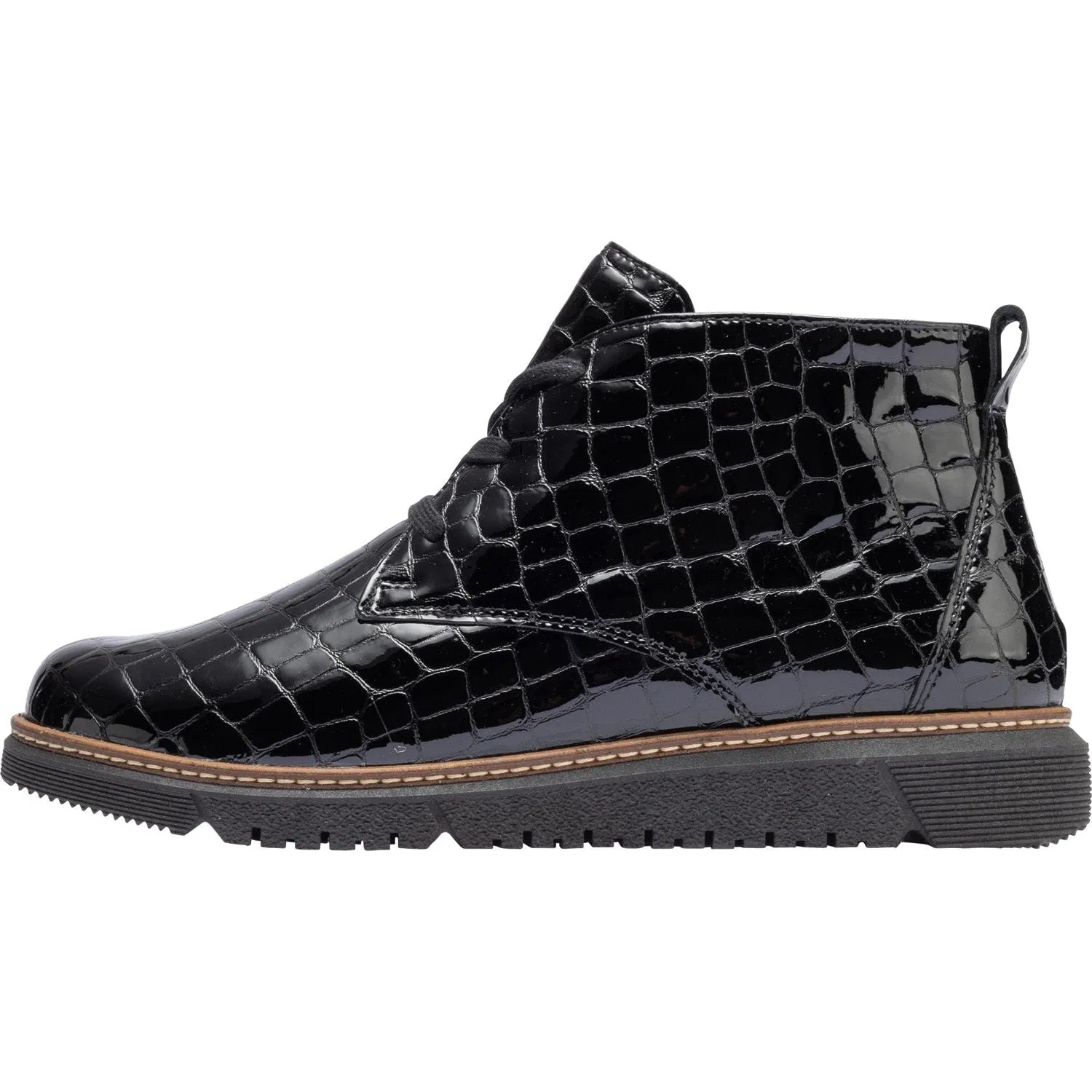 Waldlaufer 604804 150 001 K-Gesa Ladies Black Patent Leather Zip & Lace Ankle Boots