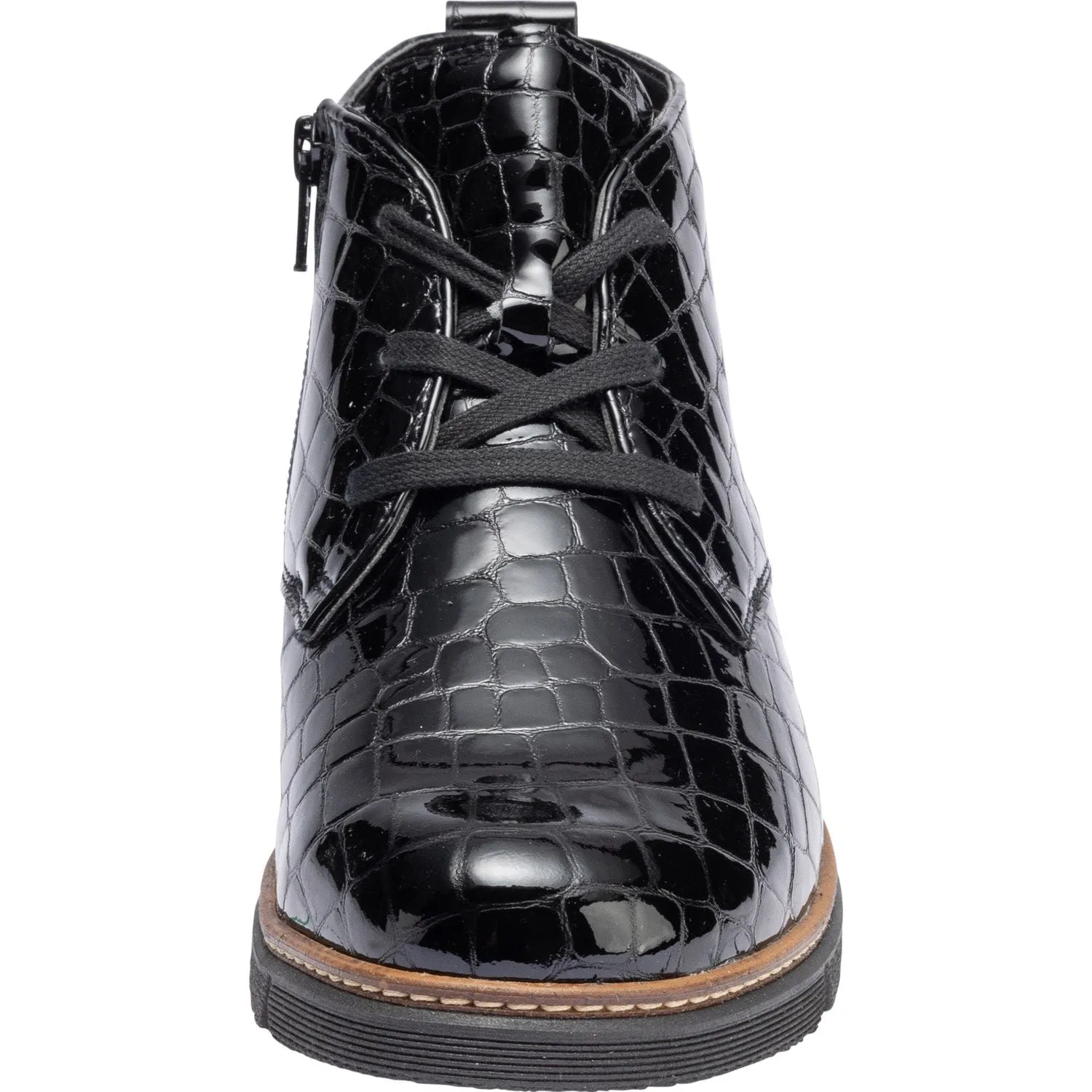 Waldlaufer 604804 150 001 K-Gesa Ladies Black Patent Leather Zip & Lace Ankle Boots