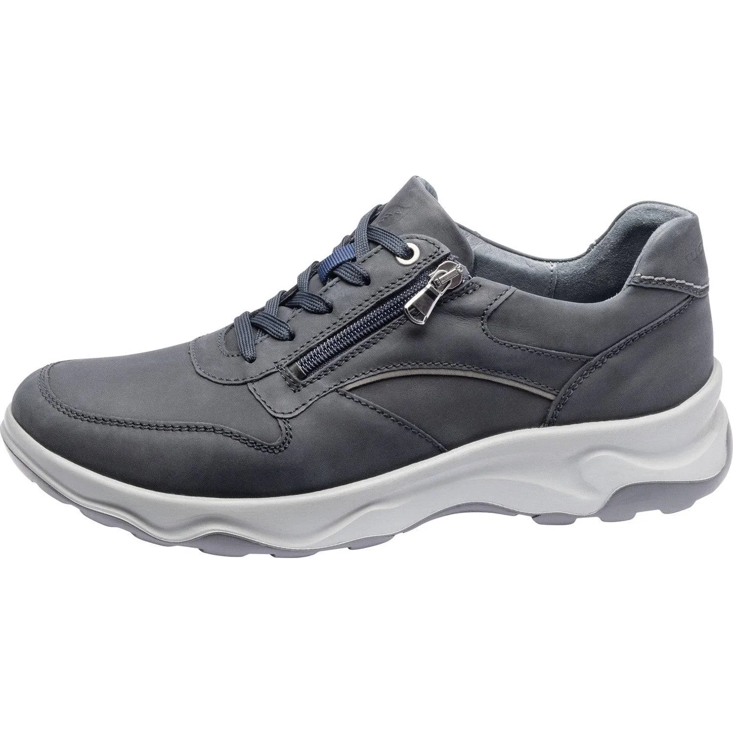 Waldlaufer 718006 404 194 H-Max Mens Crazy Horse Grey Leather Arch Support Zip & Lace Shoes