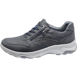 Waldlaufer 718006 404 194 H-Max Mens Crazy Horse Grey Leather Arch Support Zip & Lace Shoes